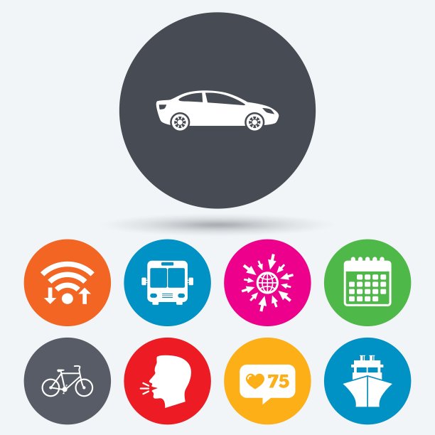 交通标志汽车、自行车、公共汽车和轮船图片下载