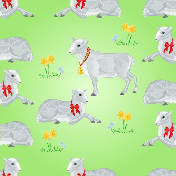 无缝纹理复活节羔羊和绵羊图片下载