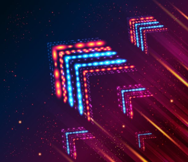 闪亮的箭头和条纹飞过蓝紫色图片下载