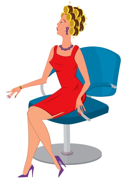 穿着红裙子和卷发器的卡通女人图片下载