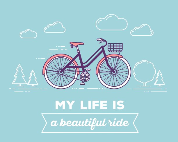 复古蜡笔颜色的自行车与篮子图片下载