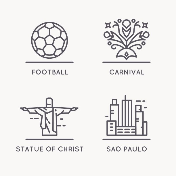巴西文化线性图标集图片下载