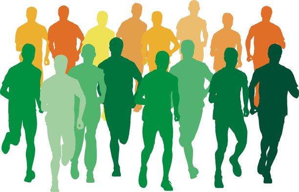 一组剪影赛跑者对短跑男子图片下载