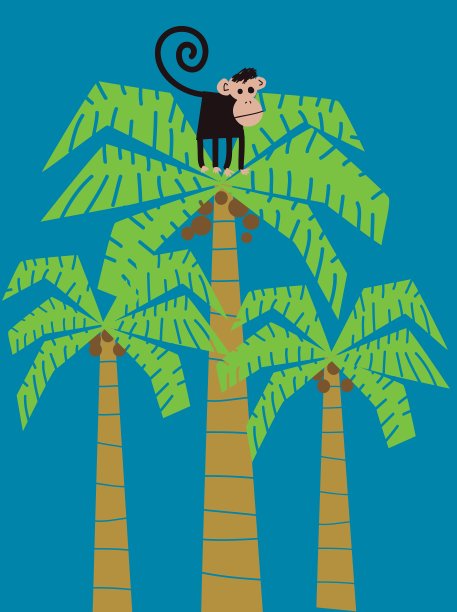 猴子爬上了一棵棕榈树图片下载