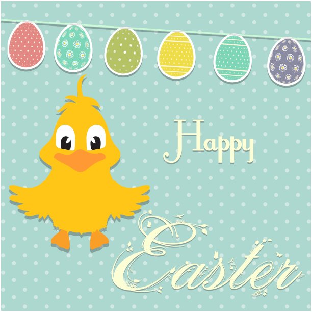复活节边境背景与小鸡和旗帜图片下载