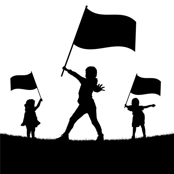 孩子们的旗帜剪影图片下载