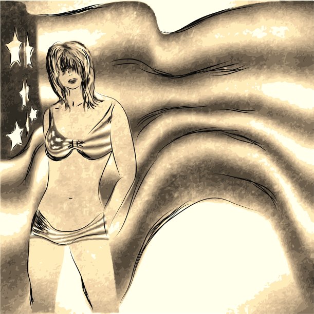 女孩和旗帜图片下载