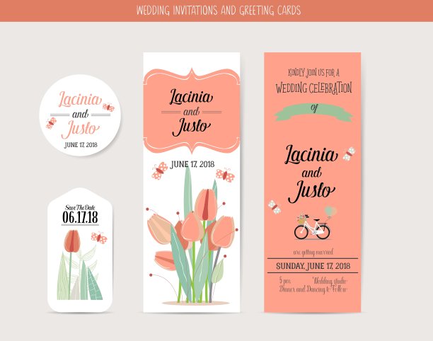 带有浪漫花朵的婚礼请柬图片下载