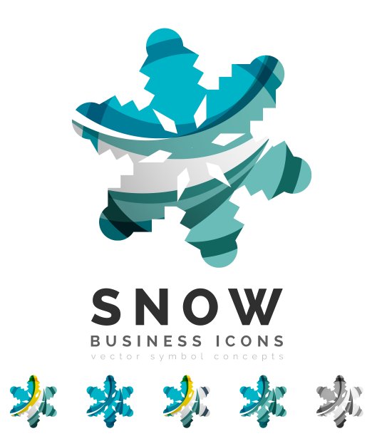 一套抽象的彩色雪花标志图标图片下载