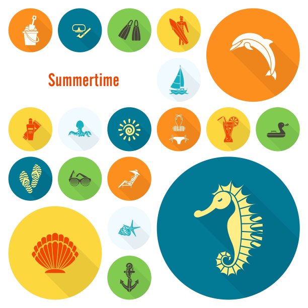 夏季和海滩简单的平面图标图片下载