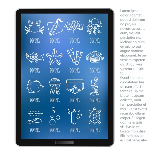 潜水图标设置与鱼和设备图片下载