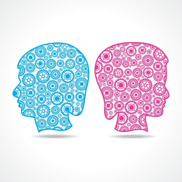 一组齿轮构成一个男性和女性的脸图片下载