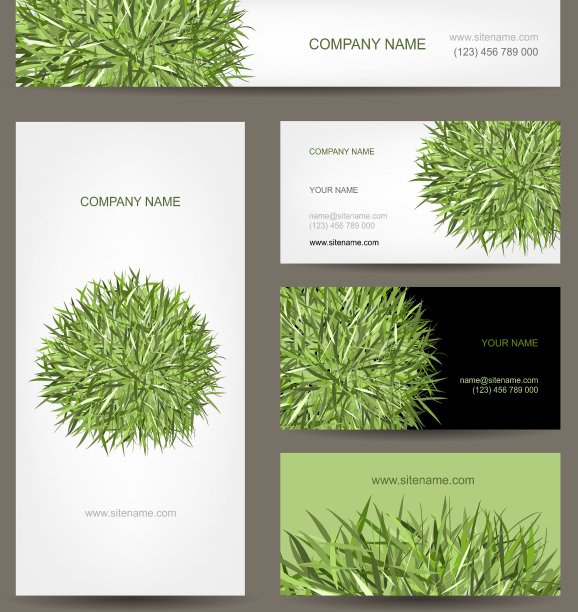 名片收集绿色草地设计图片下载