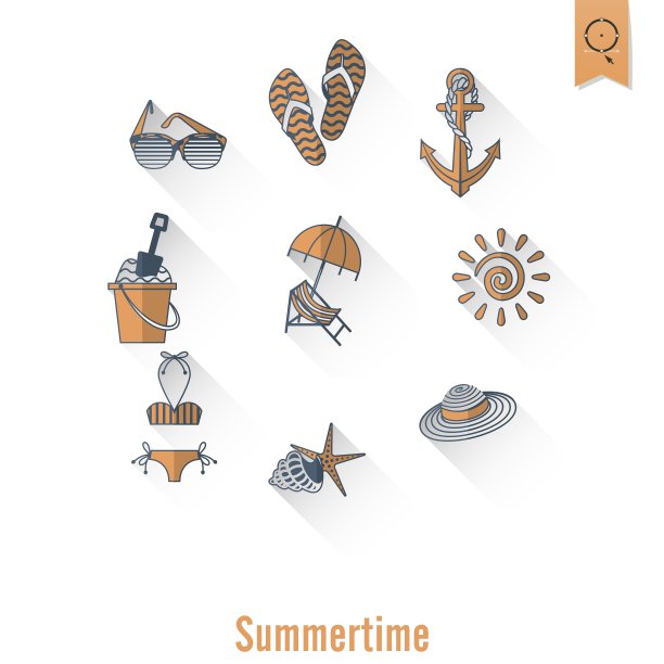 夏季和海滩简单的平面图标图片下载