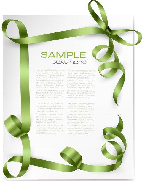 绿色蝴蝶结和绿色丝带的卡片图片下载