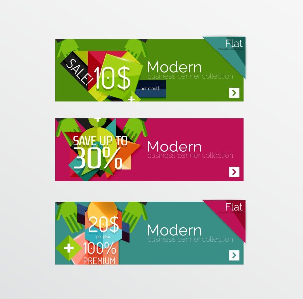 一套与贴纸标签和元素的横幅图片下载