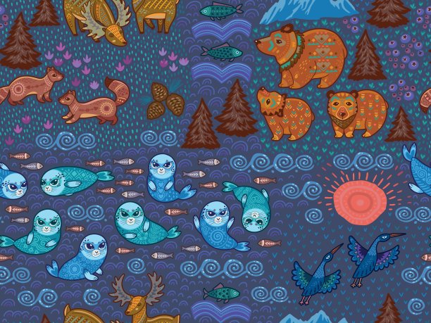 装饰无缝花纹由野生动物制成图片下载