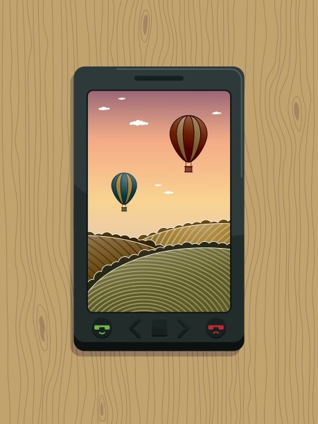 木头上的智能手机图片下载