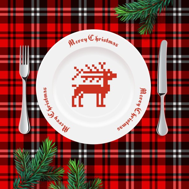 圣诞晚餐的餐桌摆设图片下载