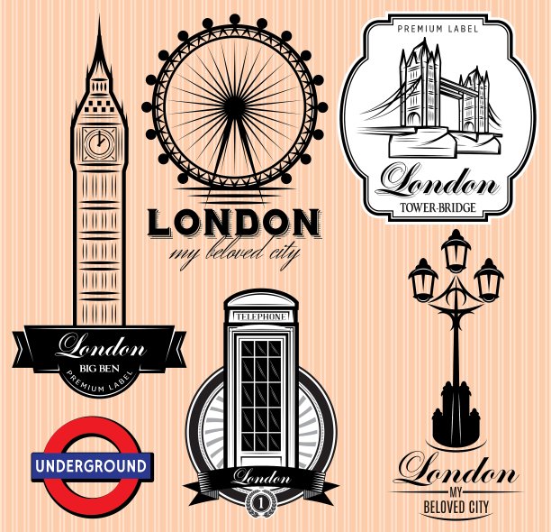 伦敦景点的一系列模式图片下载