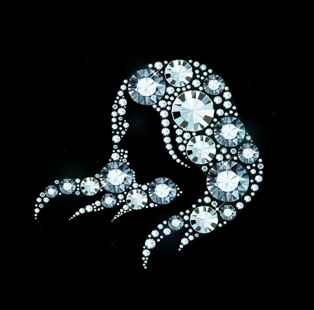 钻石女人剪影与美丽的头发图片下载
