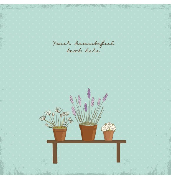 带有盆栽收藏的老式贺卡图片下载