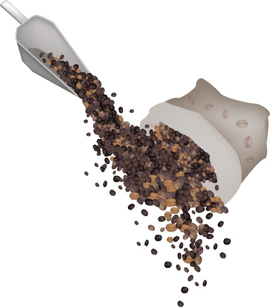 各种各样的咖啡豆从一个袋子里掉下来图片下载