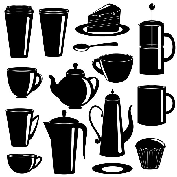 茶和咖啡元素剪影合集图片下载