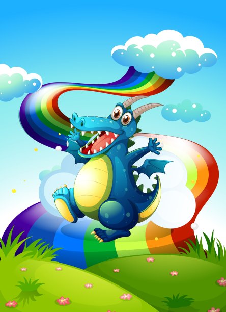 山顶上有一条龙，天空中有彩虹图片下载