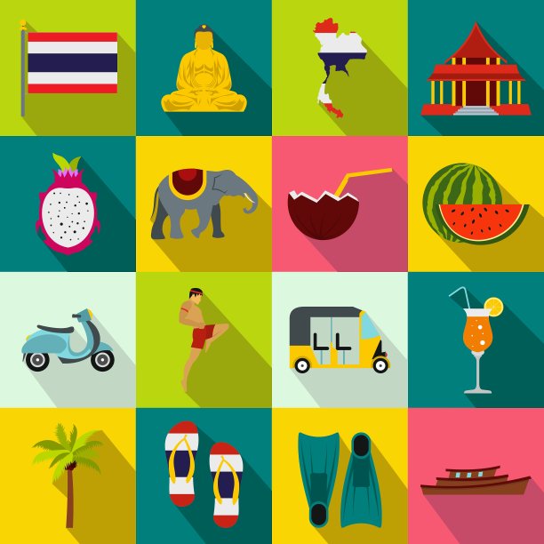泰国图标设置扁平风格图片下载