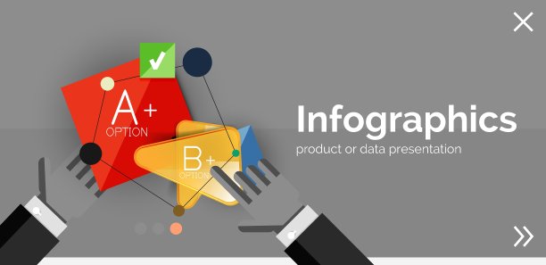 信息图表平面设计旗帜与手图片下载