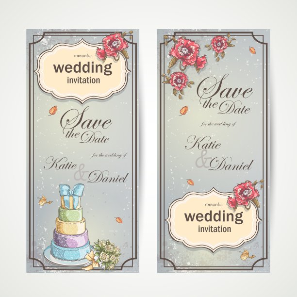 一套垂直横幅婚礼请柬与图片下载