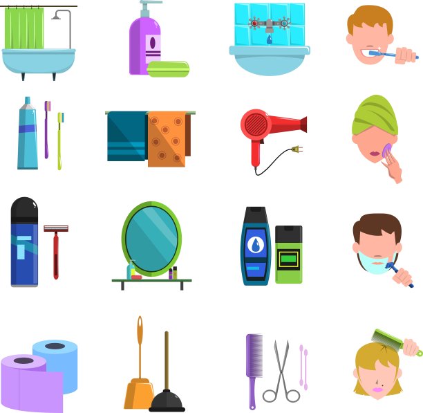 个人护理产品平面图标设置图片下载