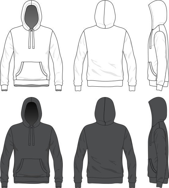 空白帽衫的正面、背面和侧面视图图片下载