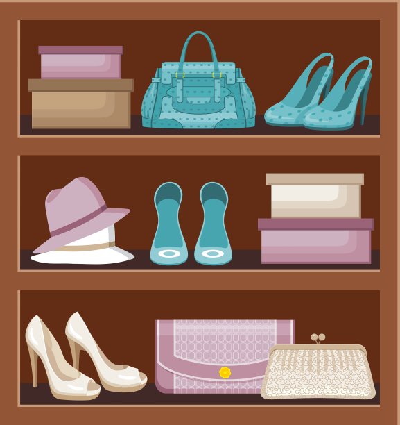 架子上放着包和鞋图片下载
