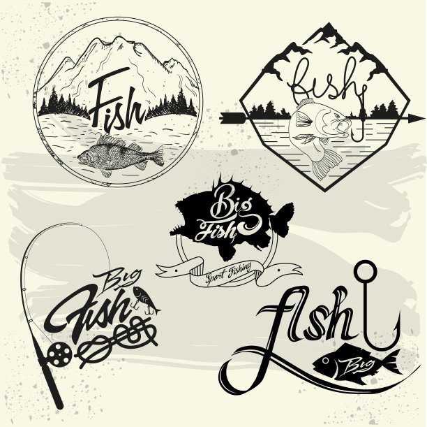 集钓鱼俱乐部标签设计元素图片下载