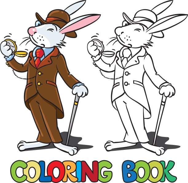 穿着绅士涂色书服装的兔子图片下载
