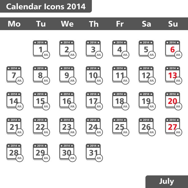 2014年7月日历图标图片下载