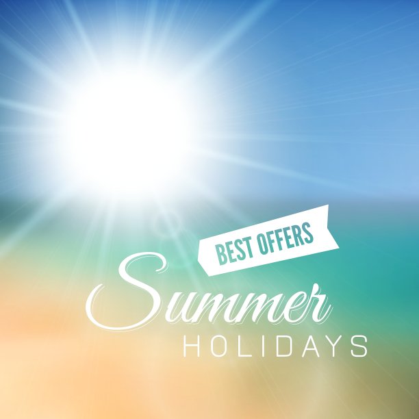 模糊的海滩和夏日阳光下的蓝天图片下载