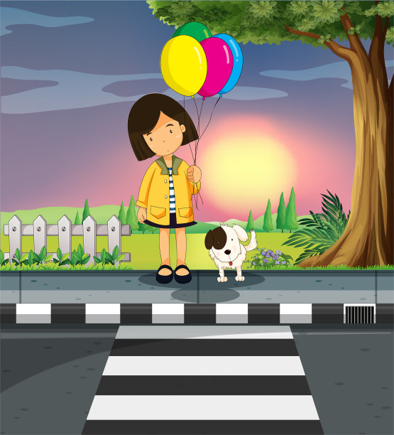 女孩和狗过马路图片下载