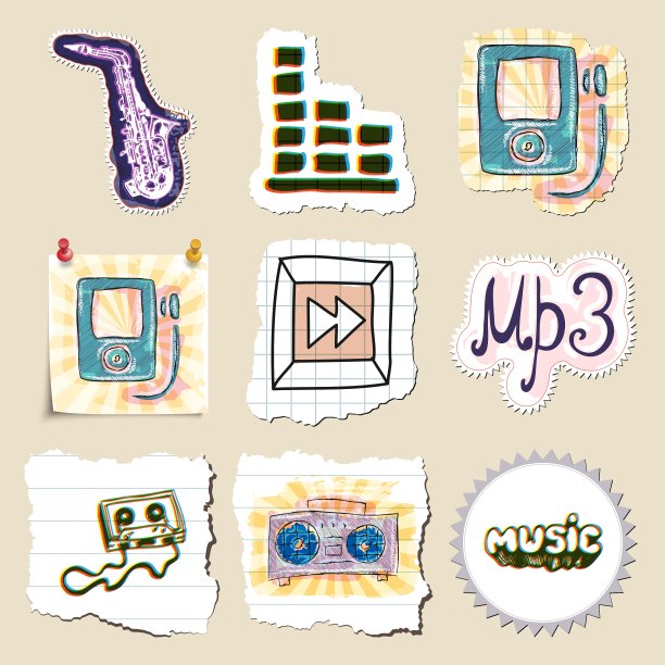 手绘音乐标志集孤立图片下载