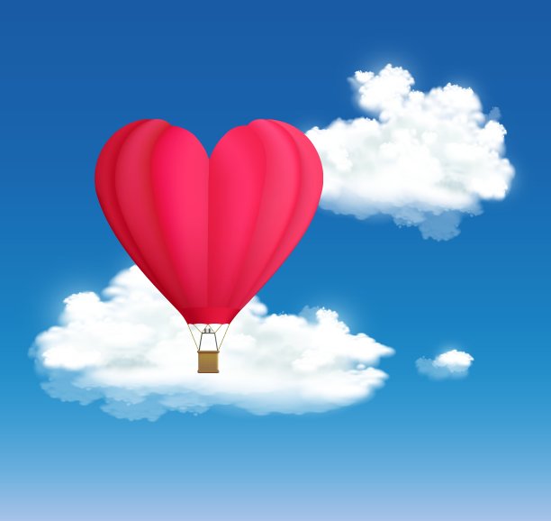 在心形的热气球上图片下载