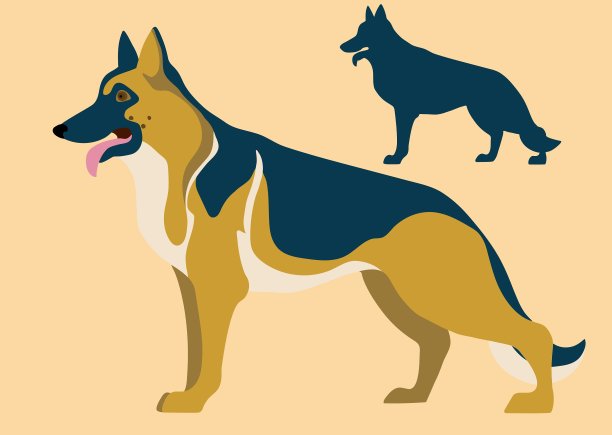 德国牧羊犬及其剪影图片下载