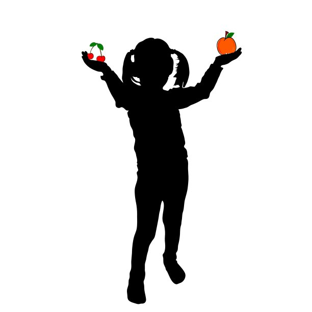 有樱桃和桃子轮廓的女孩图片下载