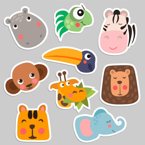 可爱的野生动物脸在平面风格孤立图片下载