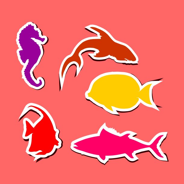 海洋生物贴纸套装图片下载