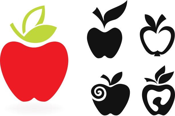 在白色背景上孤立的苹果图标的设置图片下载