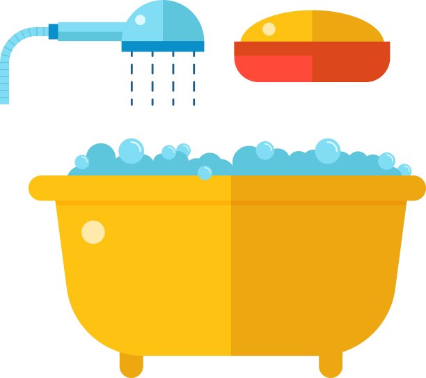 漂亮的浴缸与淋浴和肥皂卡通扁平图片下载