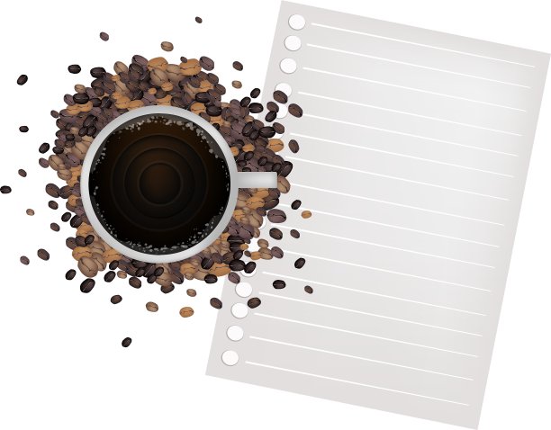 咖啡和豆子和一张白纸图片下载