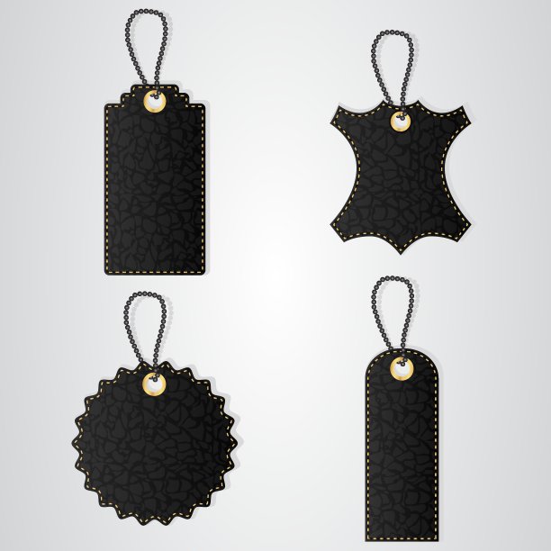 四个黑色皮革VIP标签与金线悬挂图片下载